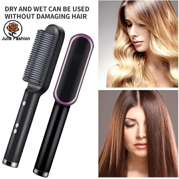 2 In 1  Electric Splint Hair Straightener 2024 Hot Comb Brush Hair Styling Straight Curling Dual-Use Bangs Curling Rod Black,Plug standard: UK