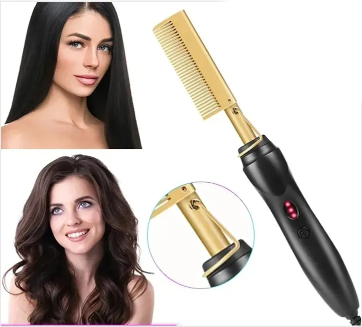 2 in 1 Hot Comb Straightener Electric Hair Straightener Hair Curler Wet Dry Use Hair Flat Irons Hot Heating Comb For Hair