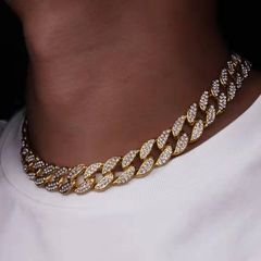 Hip Hop Chain Ice Chain Hip hop Necklace For Men Jewelry Diamond Cut Stainless Steel New real 14k gold Necklace plated Necklace miami Cuban Link Chain Design for men RAP Cute Boys  Gold 16 inch