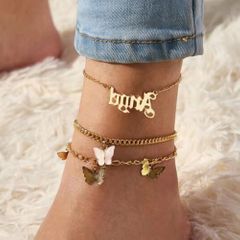 3pcs/set Cuban Link Anklet Ankle Bracelet Foot Jewelry Designer Angle Letter Butterfly Ankle Bracelet Charm Cuban Chain Beach Ankle Bracelet Foot Jewelry Gold as picture
