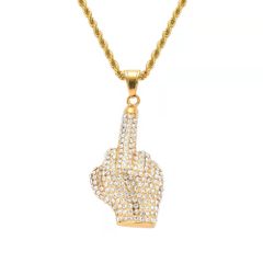 Hip Hop Chain Ice Chain Hip Hop Necklace Pendants For Boys Middle Finger F U Fashion charm18k gold Bling Diamond Pendant Jewelry hip hop Necklace Gold as picture