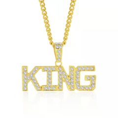 Hip Hop Chain Ice Chain Cool Hip Hops Crystal Rhinestone Gun Shape Necklace Golden Plated Gun Necklace KING Necklace For Men's Fashion Accessories Gold as picture