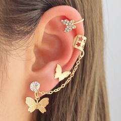 WOW Jewelry Electroplating Earrings 4 Pcs/Set for one ear 925 Golden Needle Butterfly Ear Line Bone Clip Earring African Fashion Tassel Earrings Women Fashion Accessories Earrings Gold as picture