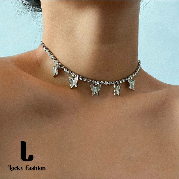 Women's Fashion Accessories Jewellery Necklace Simple Clavicle Chain Temperament Set Diamond Butterfly Necklace Chain Butterfly Choker Necklace Necklace For Girls