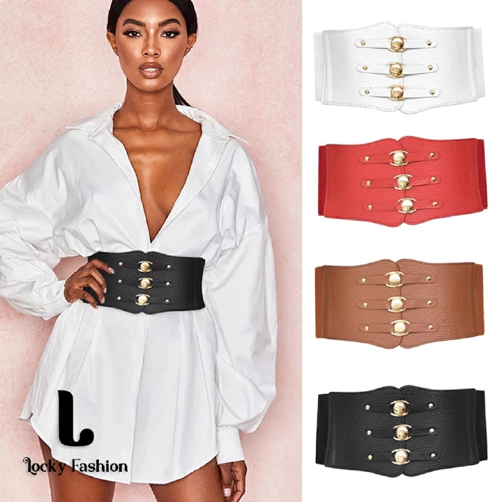 Elastic Wide Corset Belts For Women Waist  Belt Female Dress Waistband Big Stretch Belts Corset Belt Wide Elastic Tied Waspie Belts Lace-up Leather Waist Belts