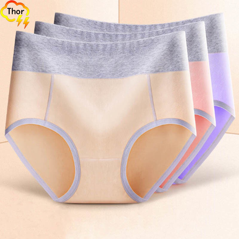 3PC Women’s underwear multi-color lingerie middle waist briefs girls triangle panties ladies plus-size fiber trend personality students underwear