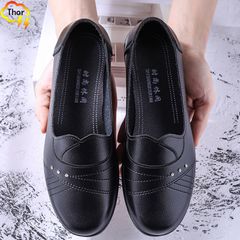 New Arrivals Mother's shoes single shoes women's shoes Ladies soft sole anti-skid breathable PU leather shoes comfortable shoes Black 38