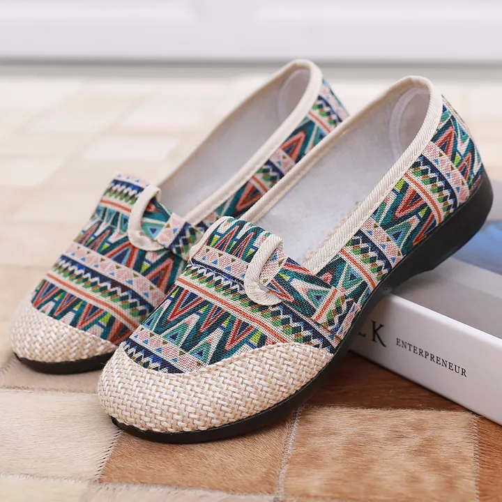 New Arrivals Note: pattern is not symmetrical women's casual canvas  wear-resistant single shoes Ladies cloth shoes lazy shoes fashion walking  shoes Green 40