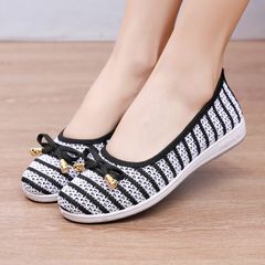 New Arrivals women's casual canvas fly woven single shoes Ladies' cloth shoes  mesh shoes fashion walking soft soled shoes Black 38