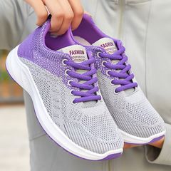 Women's shoes new arrivals casual sports shoes ladies' breathable fly woven shoes girls fashion athletic shoes running shoes students shoes sneaker gym shoesker Gray+Purple 38