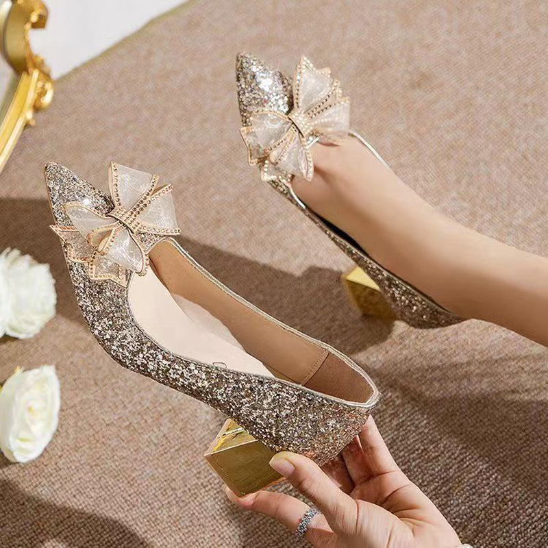 Black Friday Discounts for Women s party wedding shoes fashion pointed Toe Pumps ladies heels shoes girls comfortable chunky heels shoes Princess glitter heels sequin shoes open shoe