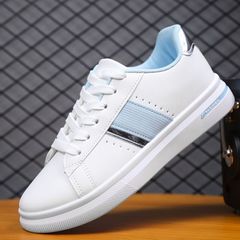 New arrivals Women's PU Artificial leather white Athletic shoes ladies comfortable casual shoes running shoes students flat bottom sports shoes gym girls fashion Skateboarding shoe 37 White