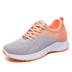 New arrivals women's casual sports shoes running shoes ladies' breathable fly woven shoes students shoes sneaker gym shoes girls fashion athletic shoes 38 Gray+orange