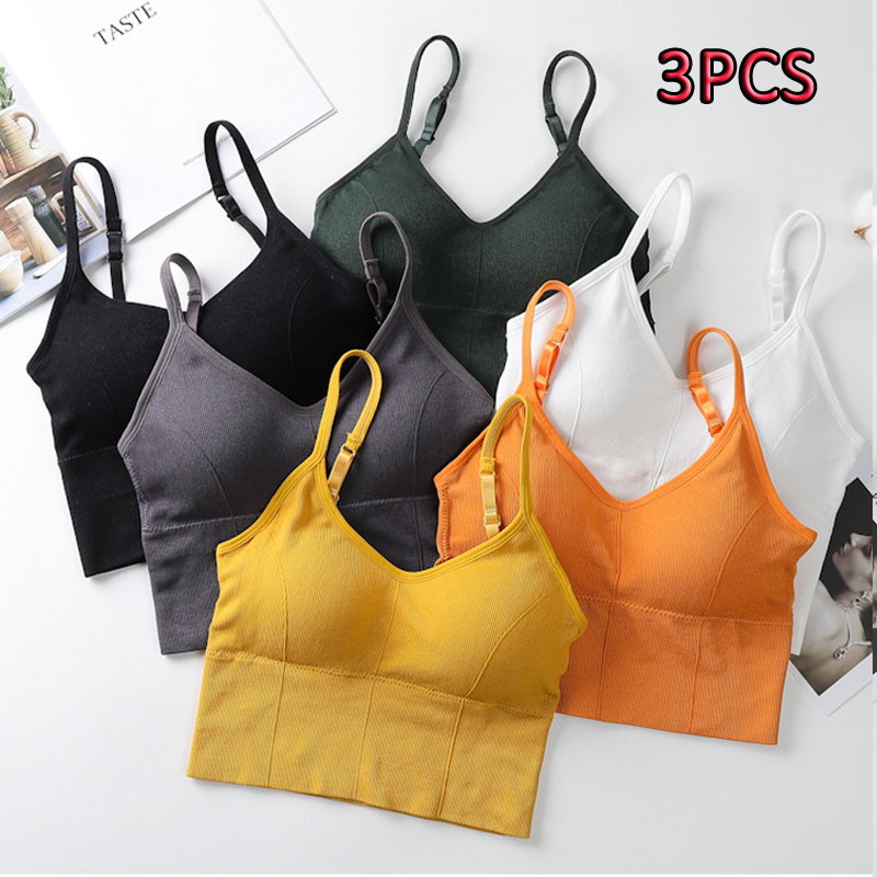 3PC Women’s seamless bra Tracksuit without steel ring Ladies lingerie tube top comfortable sports bra Girls hollowed out sling bra removable chest pad 3PC colors random,One Size