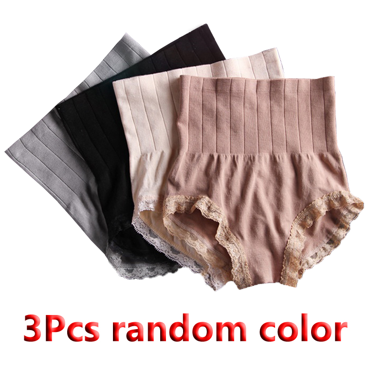 3 Pcs Women's underwear high-waist postpartum tummy tuck pants ladies hip Lift body sculpting pants Girls' lace panties Comfortable body briefs students Lingerie3Pcs random color,One Size