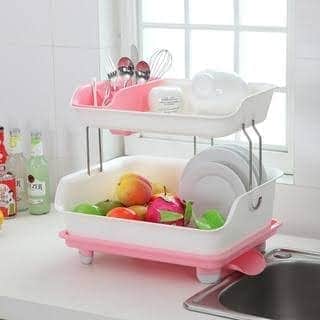 2-Tier Plastic Dish Storage Rack -Big To Fit Utensils