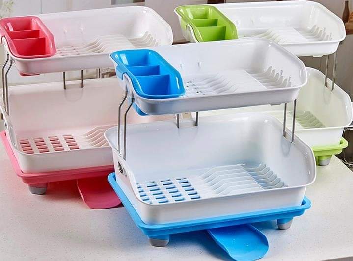 2-Tier Plastic Dish Storage Rack -Big To Fit Utensils