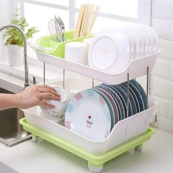2-Tier Plastic Dish Storage Rack -Big To Fit Utensils