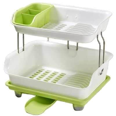 2-Tier Plastic Dish Storage Rack -Big To Fit Utensils