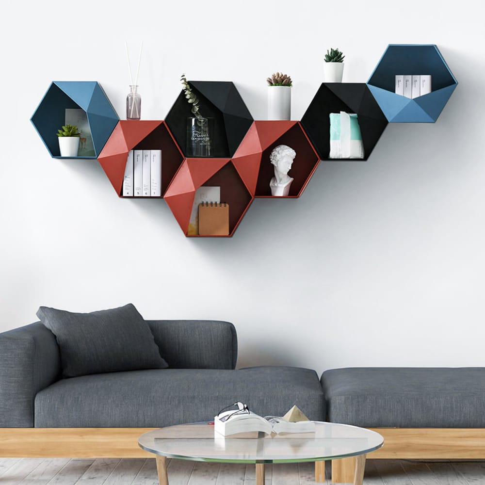 Hexagonal Wall Organizer Set of 3 Pieces, Adhesive Mount, Now Available As Pictured