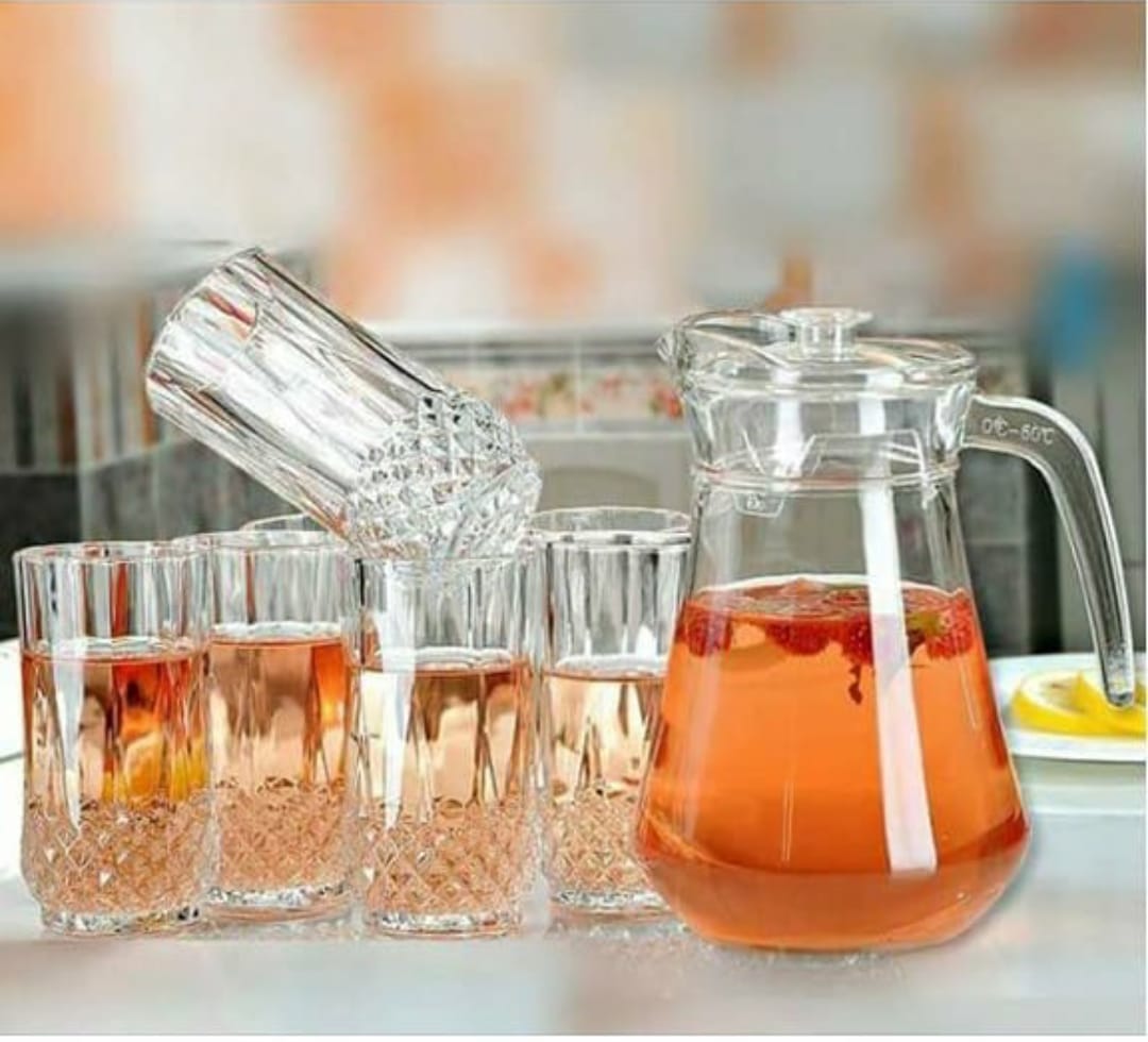 Luminarc Glass Kitchen  Jug set with 6 long Glasses