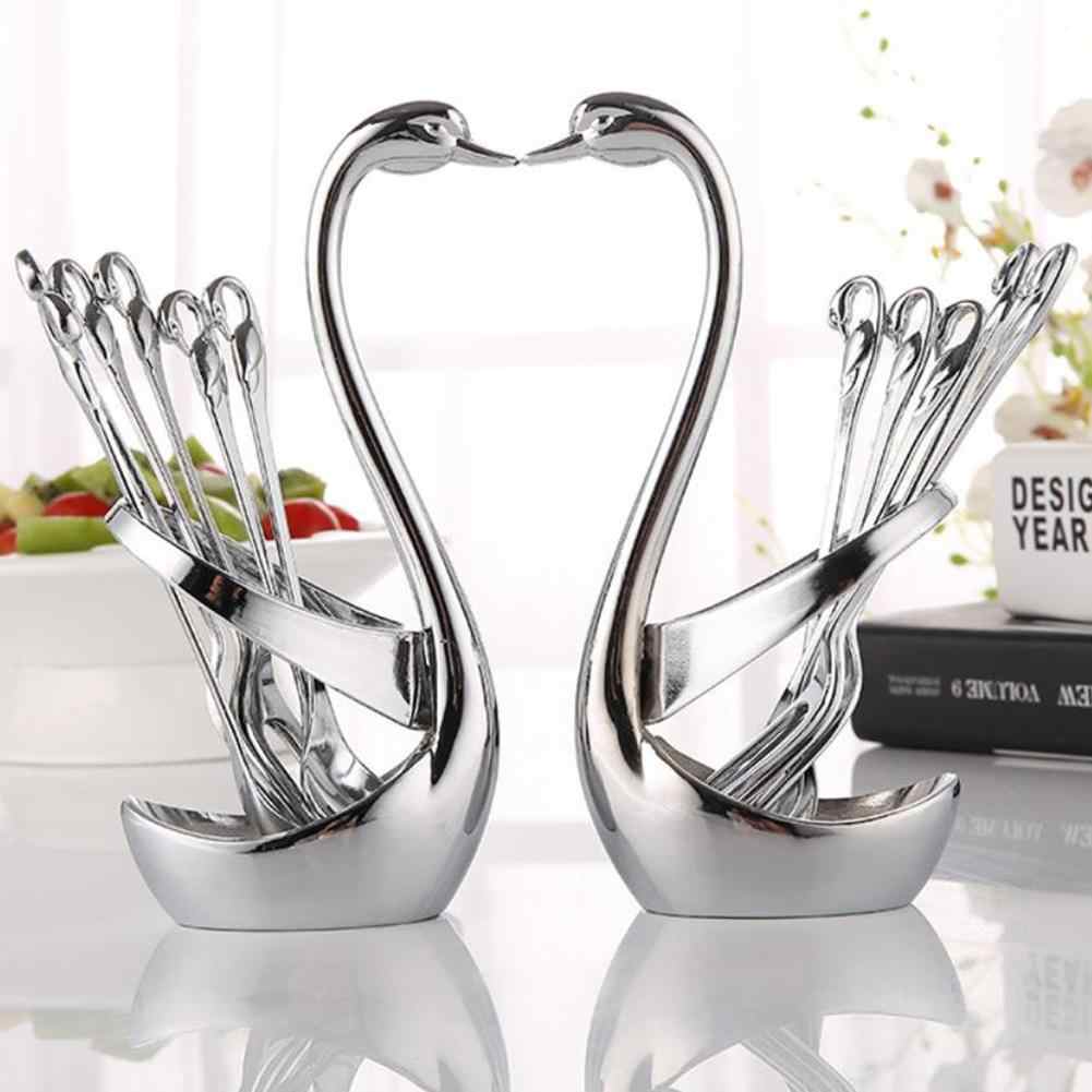 Swan/Duck Spoons Holder +6 pcs Tea Spoons.in Silver and Gold Now Available