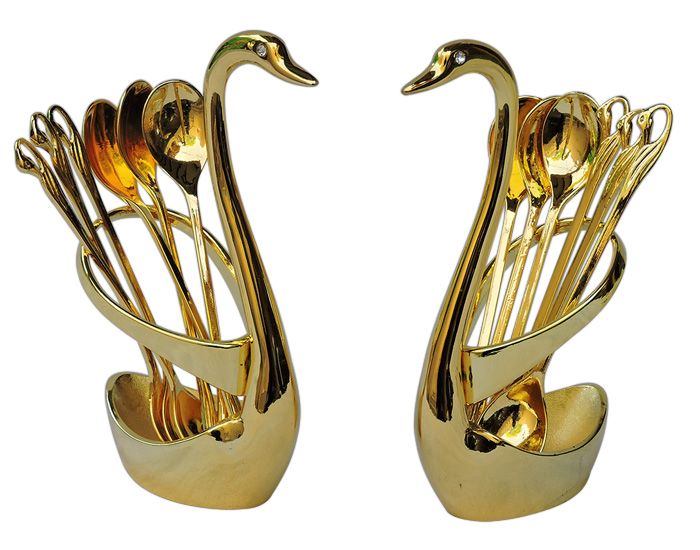 Swan/Duck Spoons Holder +6 pcs Tea Spoons.in Silver and Gold Now Available