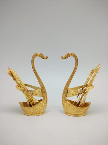 Swan/Duck Spoons Holder +6 pcs Tea Spoons.in Silver and Gold Now Available