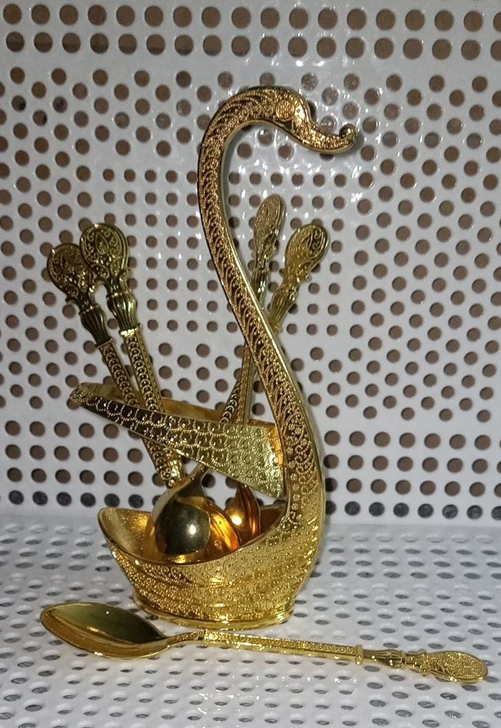 Swan/Duck Spoons Holder +6 pcs Tea Spoons.in Silver and Gold Now Available