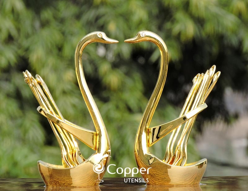 Swan/Duck Spoons Holder +6 pcs Tea Spoons.in Silver and Gold Now Available