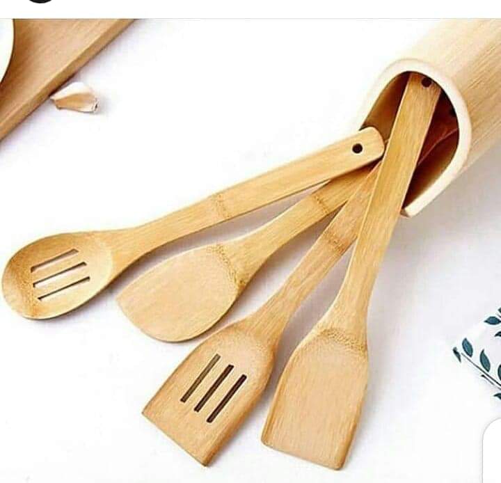4pcs +1holder Bamboo wooden spoon set