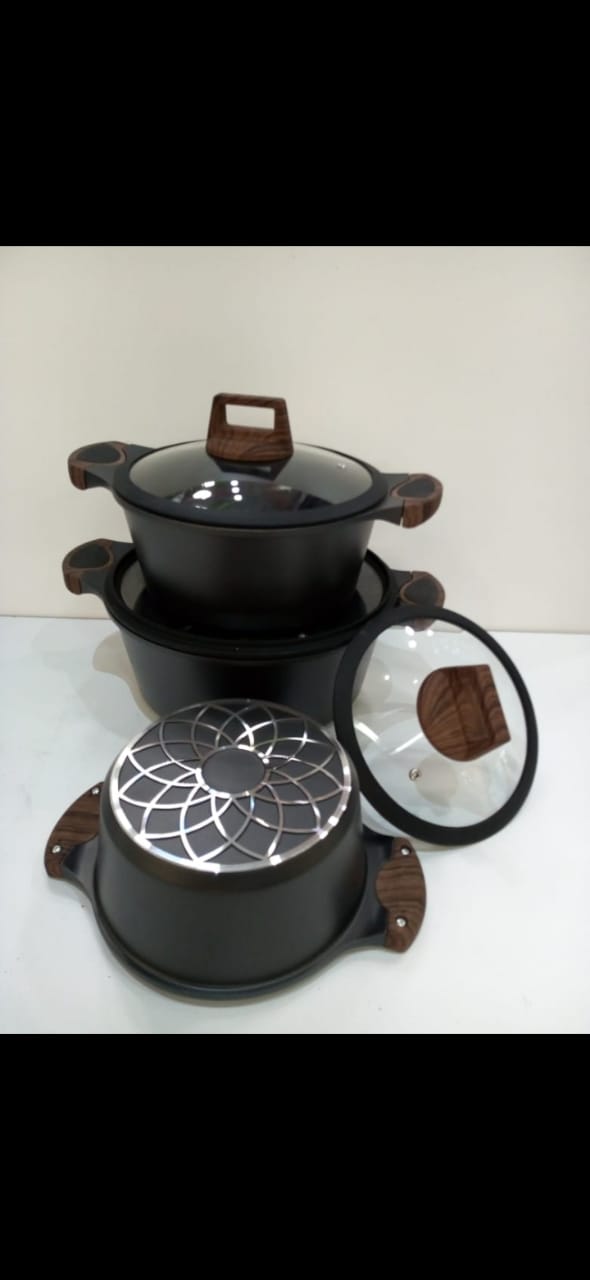 6 pcs Heavy Ceramic cast aluminum cookware set 3 lids and 3 cooking pots