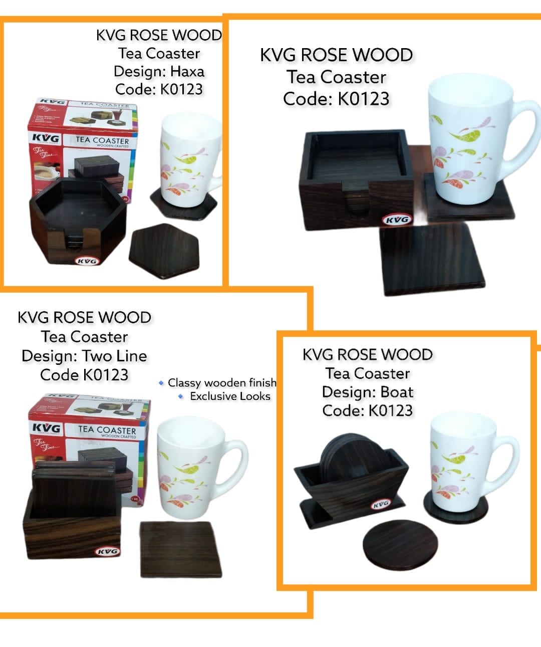 kitchen Rose Wood Tea Coasters a set of 7pcs- 6pcs Coasters + Holder