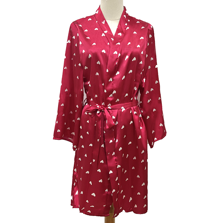 New Arrival Ladies Fashional Large Size Sleepwear Sexy Set Nightwear Small Red Heart Printing  Satin Ice Silk Robe Nightgown Three Pieces Pajamas Nightdress Nighty