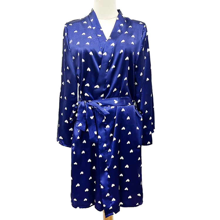 New Arrival Ladies Fashional Large Size Sleepwear Sexy Set Nightwear Small Red Heart Printing  Satin Ice Silk Robe Nightgown Three Pieces Pajamas Nightdress Nighty