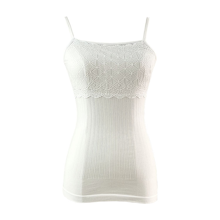 New Fashion Sleeveless Spaghetti Straps Lace-covered  Ribbed  Stretchy Tank Top Solid Color Cami Camisole Ladies Vest Daily Shirts