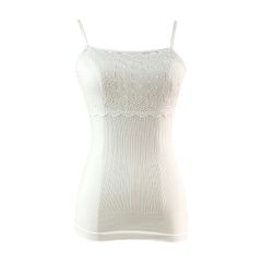 New Arrival Good Quality Seamless Solid Color Camisole Sleeveless Sling Lace Singlet Ribbed Stretchy Slim Tank Top Ajustable Strap Vest Cami White one size(fits to 40kg-70kg)