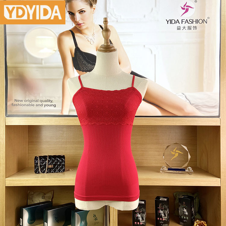 New Fashion Sleeveless Spaghetti Straps Lace-covered  Ribbed  Stretchy Tank Top Solid Color Cami Camisole Ladies Vest Daily Shirts