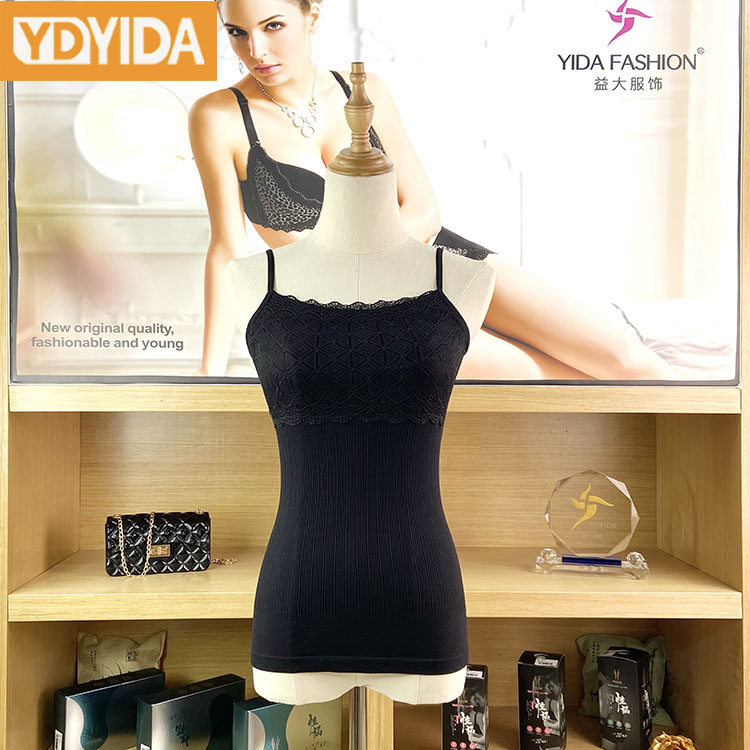 New Fashion Sleeveless Spaghetti Straps Lace-covered  Ribbed  Stretchy Tank Top Solid Color Cami Camisole Ladies Vest Daily Shirts