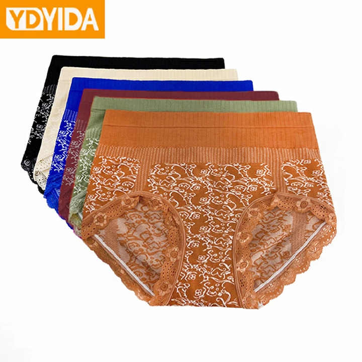 6Pcs New Arrival New Style Pattern Lace High Waist Abdomen Hip Raise High Elasticity Ladies Panties