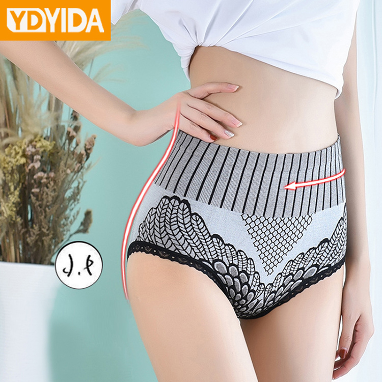 6Pcs New Arrival New High Elasticity High Waist Abdomen Hip Raise Lace Cotton Crotch Large Size Ladies Panties