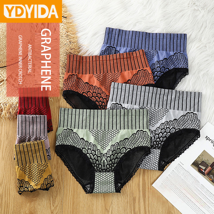 6Pcs New Arrival New High Elasticity High Waist Abdomen Hip Raise Lace Cotton Crotch Large Size Ladies Panties