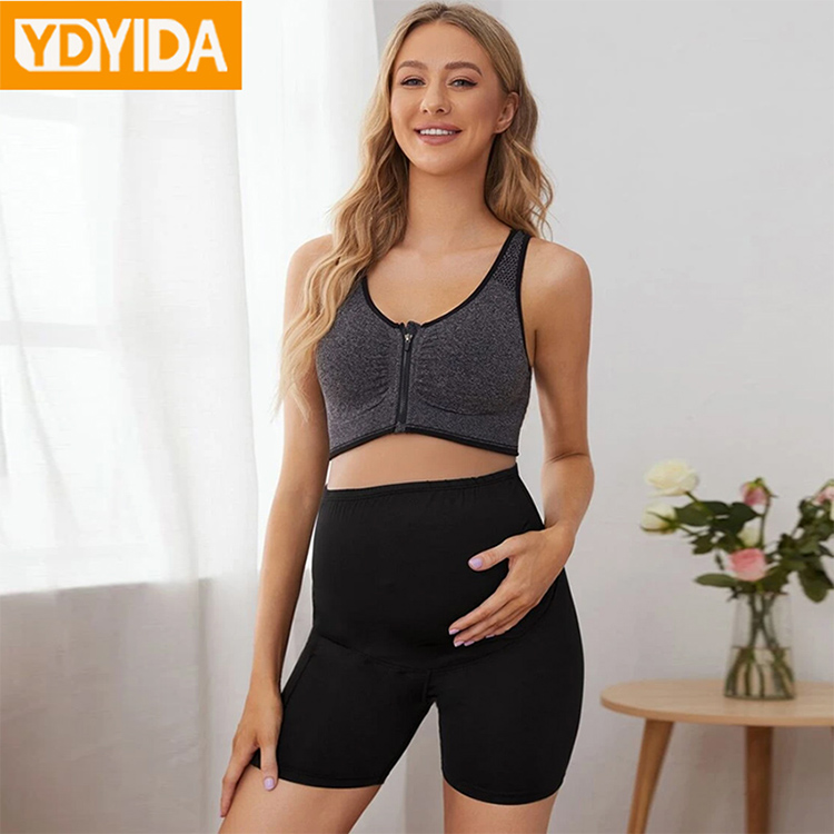 2Pcs New Arrival Women Lingerie Maternity Pants High Waisted Stretchy Knitted Shorts Comfortable  Breathable Large Size Pure Colour Maternity Yoga Shorts  Pregnancy Active Short Leggings