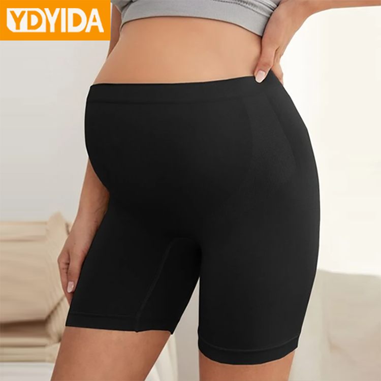 2Pcs New Arrival Women Lingerie Maternity Pants High Waisted Stretchy Knitted Shorts Comfortable  Breathable Large Size Pure Colour Maternity Yoga Shorts  Pregnancy Active Short Leggings
