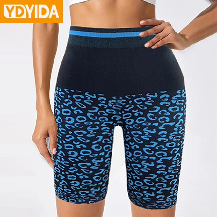 2Pcs New Style Ladies Body Shaper Trimmer Shorts High Quality Stretch Leopard Print Wide Belt Sport Trainer Slimming Shorts Comfortable Breathable Yoga Sport Shorts