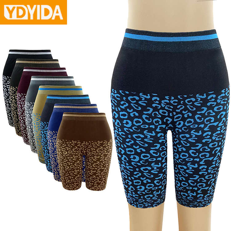 2Pcs New Style Ladies Body Shaper Trimmer Shorts High Quality Stretch Leopard Print Wide Belt Sport Trainer Slimming Shorts Comfortable Breathable Yoga Sport Shorts