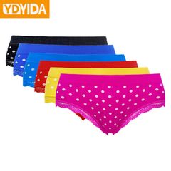 6Pcs New Arrival Young Girls Lace Panties Polka Dot Bikini Panties Women's Underwear Comfortable Breathable High Elastic Student Young Girls Briefs six colours Free Size(35kg-60kg)