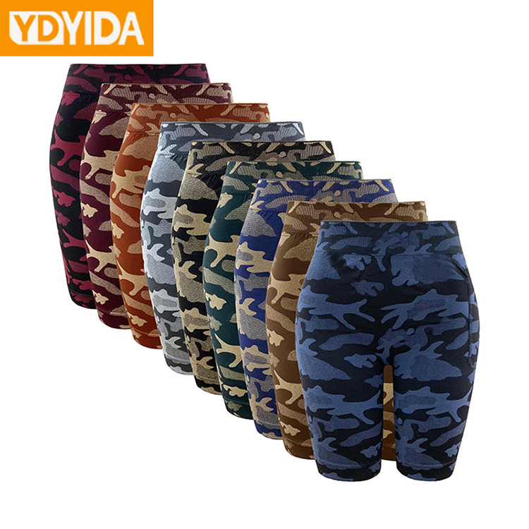 New Arrival Pocket Body Shaper Trainer Slimming Pants Ladies Large Size Camo Pattern Side Pocket Yoga Pants High Elasticity Seamless Knitted Hip Lifting Abdominal Comfortable  Breathable Shorts