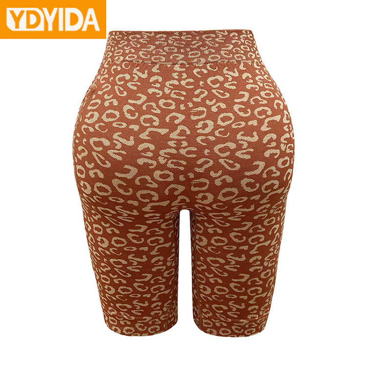 New Arrival Pocket Yoga Pants Lady Large Size Leopard Print Side Pocket Body Shaper Trainer Pants High Elasticity Seamless Knitted Hip Lift Abdominal Slimming Outdoor Sport Shorts