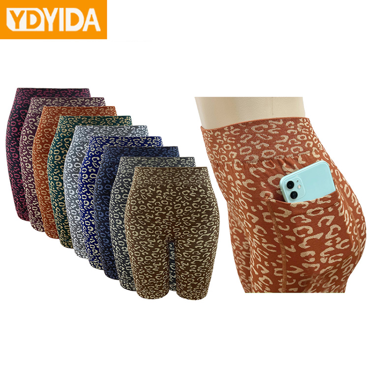 New Arrival Pocket Yoga Pants Lady Large Size Leopard Print Side Pocket Body Shaper Trainer Pants High Elasticity Seamless Knitted Hip Lift Abdominal Slimming Outdoor Sport Shorts